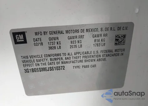 2018 Chevrolet Cruze Lt Auto из США, поврежденный, VIN 3G1BE6SM6JS610372